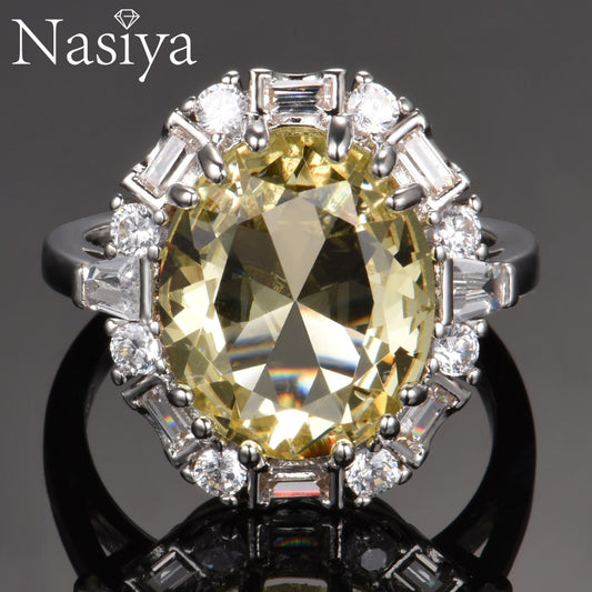 Nasiya Created Citrine Gemstone Rings For Women Real 925 Sterling Silver Jewelry Ring Wedding Anniversary Paty Gift Wholesale