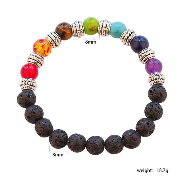 7 Chakra Healing Beaded Bracelet Natural Lava Stone Tiger Eye Beads Bracelet 8MM For Women Men Fashion Yoga Jewelry Dropshipping