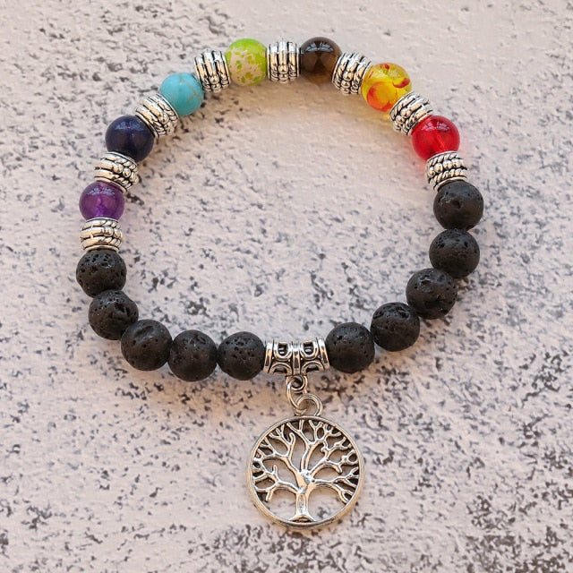 7 Chakra Healing Beaded Bracelet Natural Lava Stone Tiger Eye Beads Bracelet 8MM For Women Men Fashion Yoga Jewelry Dropshipping