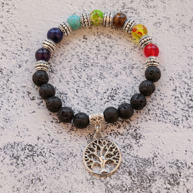 7 Chakra Healing Beaded Bracelet Natural Lava Stone Tiger Eye Beads Bracelet 8MM For Women Men Fashion Yoga Jewelry Dropshipping