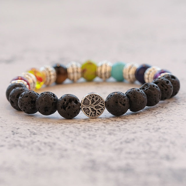 7 Chakra Healing Beaded Bracelet Natural Lava Stone Tiger Eye Beads Bracelet 8MM For Women Men Fashion Yoga Jewelry Dropshipping