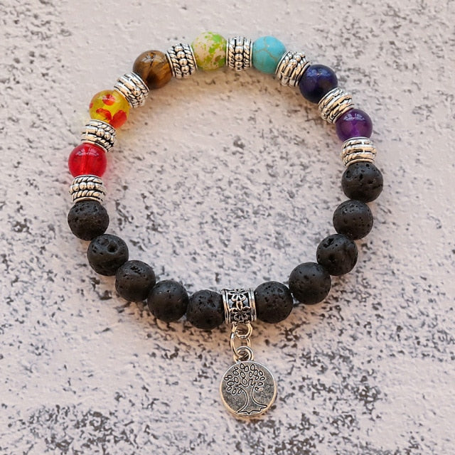 7 Chakra Healing Beaded Bracelet Natural Lava Stone Tiger Eye Beads Bracelet 8MM For Women Men Fashion Yoga Jewelry Dropshipping