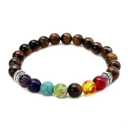 7 Chakra Healing Beaded Bracelet Natural Lava Stone Tiger Eye Beads Bracelet 8MM For Women Men Fashion Yoga Jewelry Dropshipping