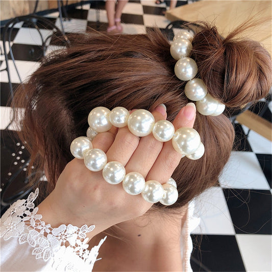 Woman Big Pearl Hair Ties Fashion Korean Style Hairclips Hairband Scrunchies Girls Ponytail Holders Rubber Band Hair Accessories