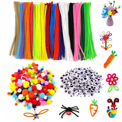 500pcs Plush Stems Balls Eyes DIY Art Craft Toys Plush Stick Pompoms Rainbow Colors Shlly-Stick Educational Creativity for Kids