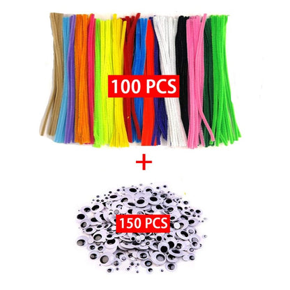 500pcs Plush Stems Balls Eyes DIY Art Craft Toys Plush Stick Pompoms Rainbow Colors Shlly-Stick Educational Creativity for Kids