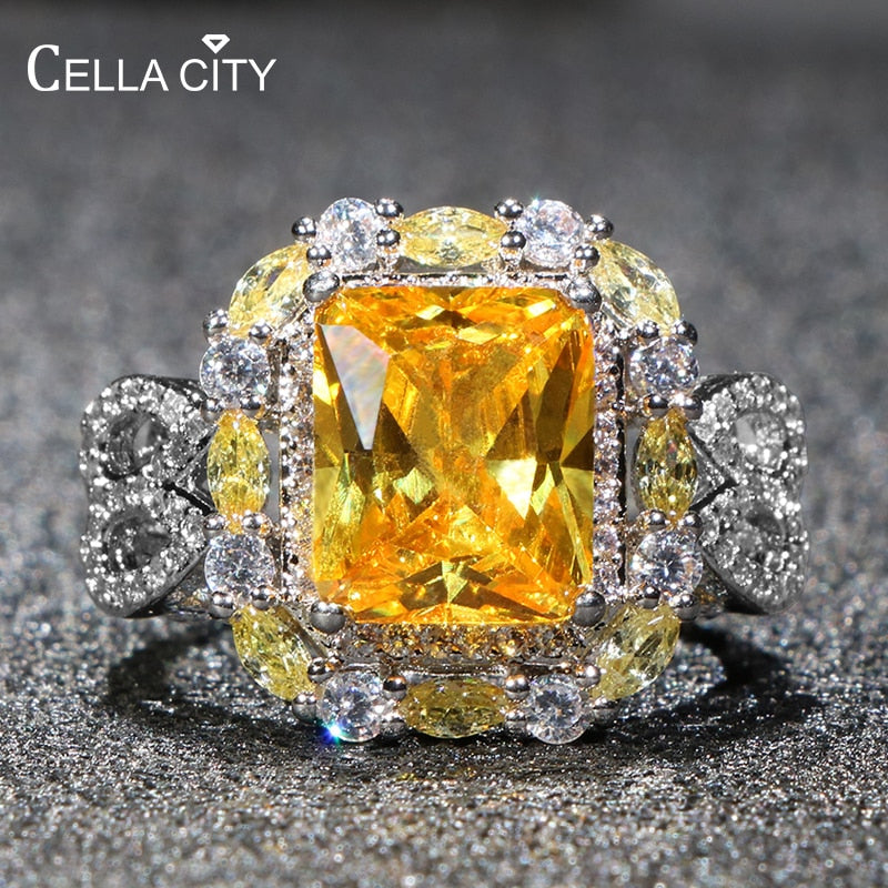 Cellacity Geometry Silver 925 Rings for Women Fine Jewelry with Color Gemstones Citrine Pink Crystal Female Anniversary Ring