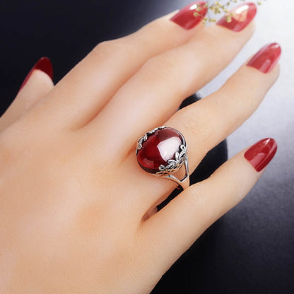 Cellacity Thai Silver 925 Jewelry Gemstones Ring for Women Garnet Yellow Amber Emerald Moonstone Opening adjustable Rings Gifts