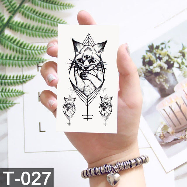 Waterproof Temporary Tattoo Stickers Whale Moon Deer Rose Flash Tatto Children Female Black Geometric Body Art Fake Tatoo Male