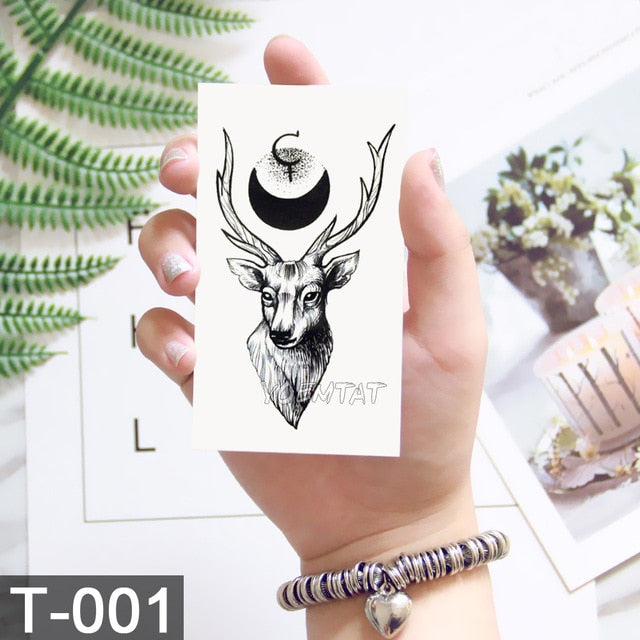 Waterproof Temporary Tattoo Stickers Whale Moon Deer Rose Flash Tatto Children Female Black Geometric Body Art Fake Tatoo Male