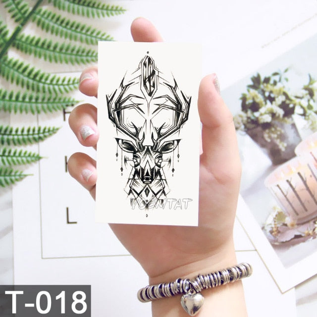 Waterproof Temporary Tattoo Stickers Whale Moon Deer Rose Flash Tatto Children Female Black Geometric Body Art Fake Tatoo Male