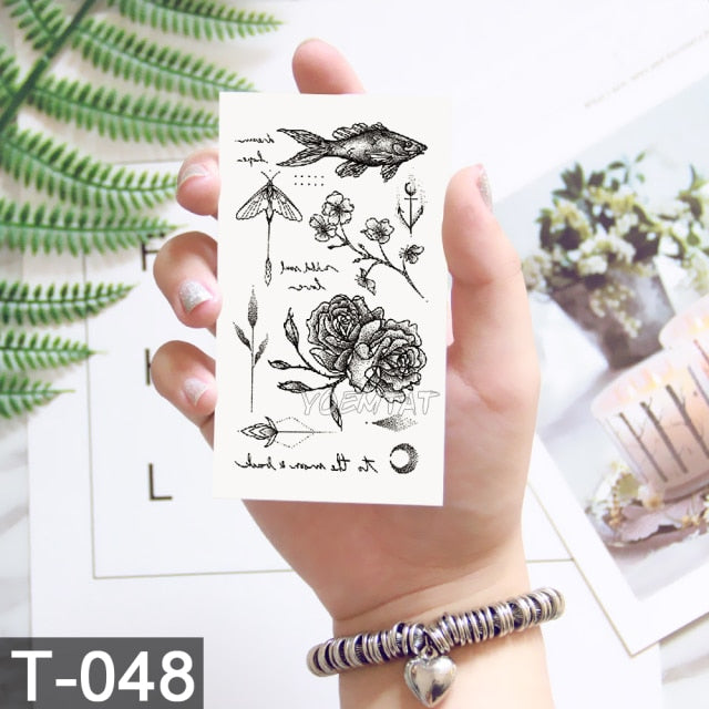 Waterproof Temporary Tattoo Stickers Whale Moon Deer Rose Flash Tatto Children Female Black Geometric Body Art Fake Tatoo Male