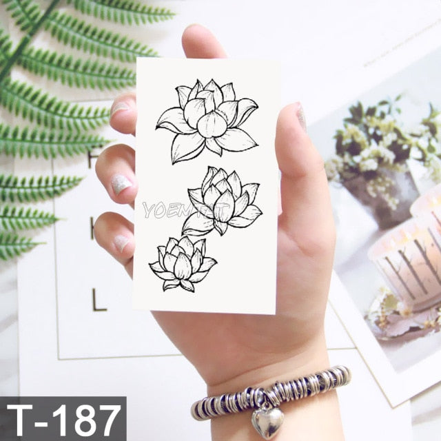 Waterproof Temporary Tattoo Stickers Whale Moon Deer Rose Flash Tatto Children Female Black Geometric Body Art Fake Tatoo Male