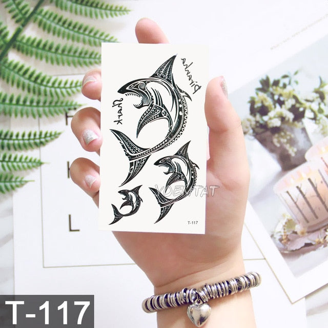 Waterproof Temporary Tattoo Stickers Whale Moon Deer Rose Flash Tatto Children Female Black Geometric Body Art Fake Tatoo Male