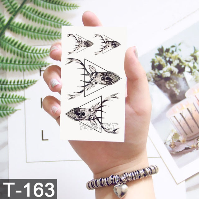 Waterproof Temporary Tattoo Stickers Whale Moon Deer Rose Flash Tatto Children Female Black Geometric Body Art Fake Tatoo Male