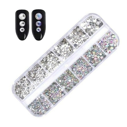 12 Grids/set Flat-back AB Crystal Nail Rhinestones 3D Glitter Diamond Nail Art Decorations Gems Stones for Manicure Design