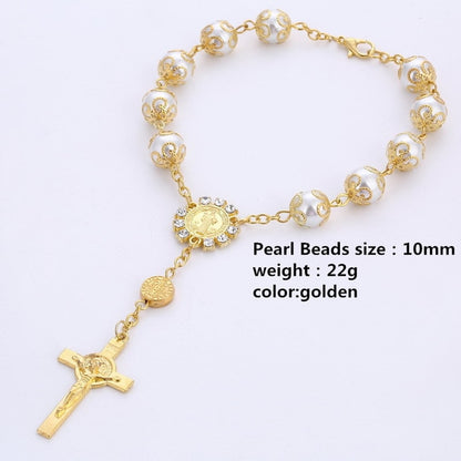 10pcs Top Quality Catholic Rosary Necklace Glass Pearl Beads Decade Rosary Pendent For Women