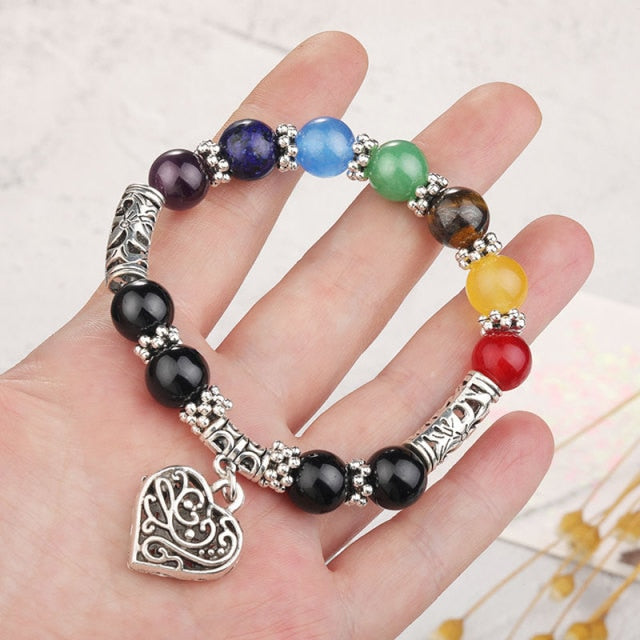 7 Chakra Healing Beaded Bracelet Natural Lava Stone Tiger Eye Beads Bracelet 8MM For Women Men Fashion Yoga Jewelry Dropshipping