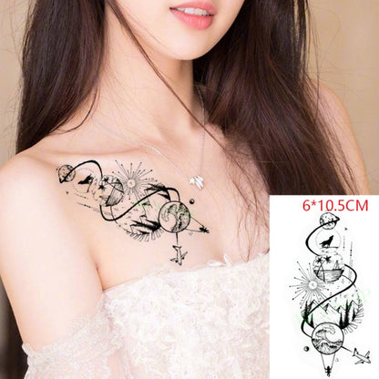 Waterproof Temporary Tattoo sticker on ear finger music note bird stars line streak henna tatto flash fake tatoo for women 24