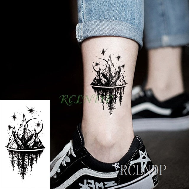 Waterproof Temporary Tattoo Stickers Moon Hill forest star Fake Tatto Flash Tatoo Tatouage Body Art Hand Foot for Girl Women Men