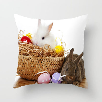 Happy Easter Pillowcase Easter Decorations For Home Party Sofa Rabbit Bunny Eggs Polyester Pillow Cover 45*45cm