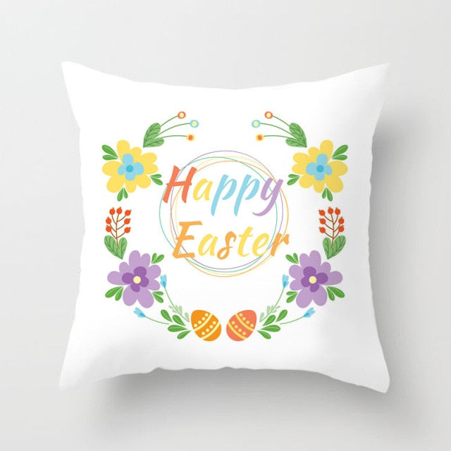 Happy Easter Pillowcase Easter Decorations For Home Party Sofa Rabbit Bunny Eggs Polyester Pillow Cover 45*45cm