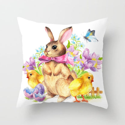 Happy Easter Pillowcase Easter Decorations For Home Party Sofa Rabbit Bunny Eggs Polyester Pillow Cover 45*45cm