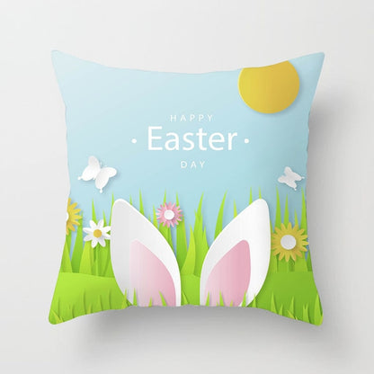 Happy Easter Pillowcase Easter Decorations For Home Party Sofa Rabbit Bunny Eggs Polyester Pillow Cover 45*45cm