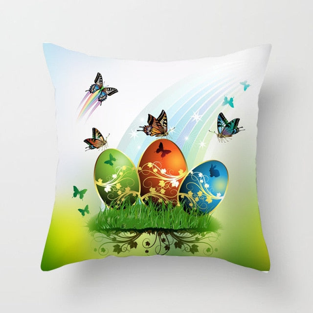 Happy Easter Pillowcase Easter Decorations For Home Party Sofa Rabbit Bunny Eggs Polyester Pillow Cover 45*45cm