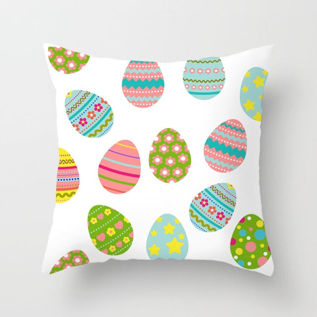 Happy Easter Pillowcase Easter Decorations For Home Party Sofa Rabbit Bunny Eggs Polyester Pillow Cover 45*45cm