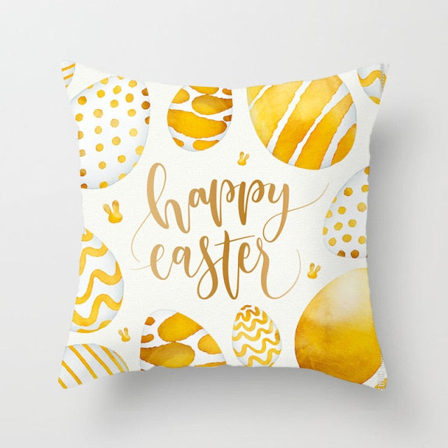 Happy Easter Pillowcase Easter Decorations For Home Party Sofa Rabbit Bunny Eggs Polyester Pillow Cover 45*45cm