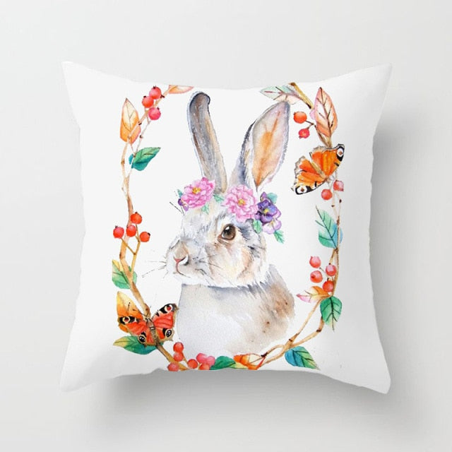 Happy Easter Pillowcase Easter Decorations For Home Party Sofa Rabbit Bunny Eggs Polyester Pillow Cover 45*45cm