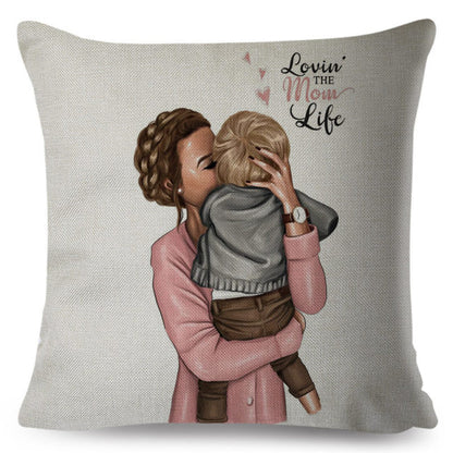 Fashion Cute Cartoon Super Mama Cushion Cover 45x45cm Decorative Mom and Baby Pillow Case for Sofa Home Super Daddy Pillowcase