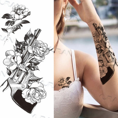 Black Large Snake Flower Fake Tattoo Sticker For Women Dot Rose Peony Temporary Tattoos DIY Water Transfer Tatoos Girls