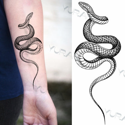 Black Large Snake Flower Fake Tattoo Sticker For Women Dot Rose Peony Temporary Tattoos DIY Water Transfer Tatoos Girls