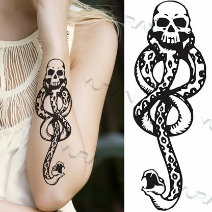 Black Large Snake Flower Fake Tattoo Sticker For Women Dot Rose Peony Temporary Tattoos DIY Water Transfer Tatoos Girls