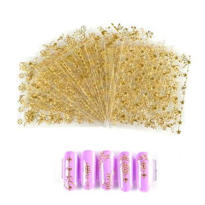 30pcs/set 3D Butterfly Gold Nail Sticker Set Mixed Design Nail Art Paper Flower Letter Decal Slider Wraps Nail Decor Manicure