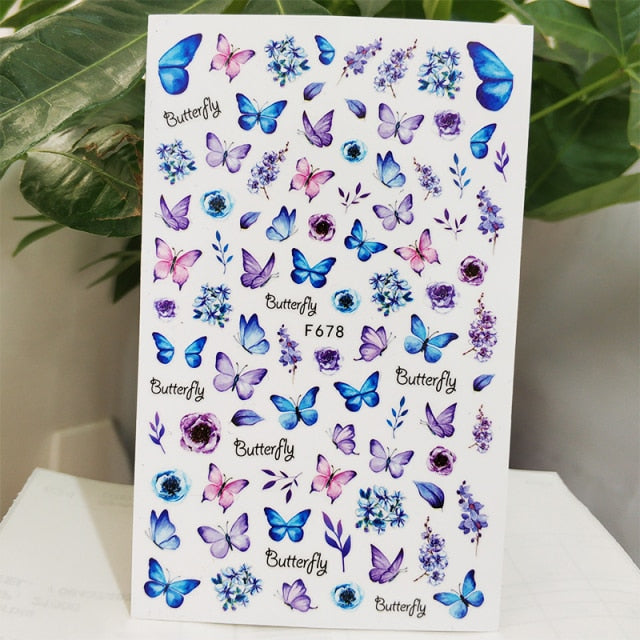 3D Nail Sticker Decals Fashion Butterfly Flowers Nail Art Decorations Stickers Sliders Manicure Accessories Nails Decoraciones