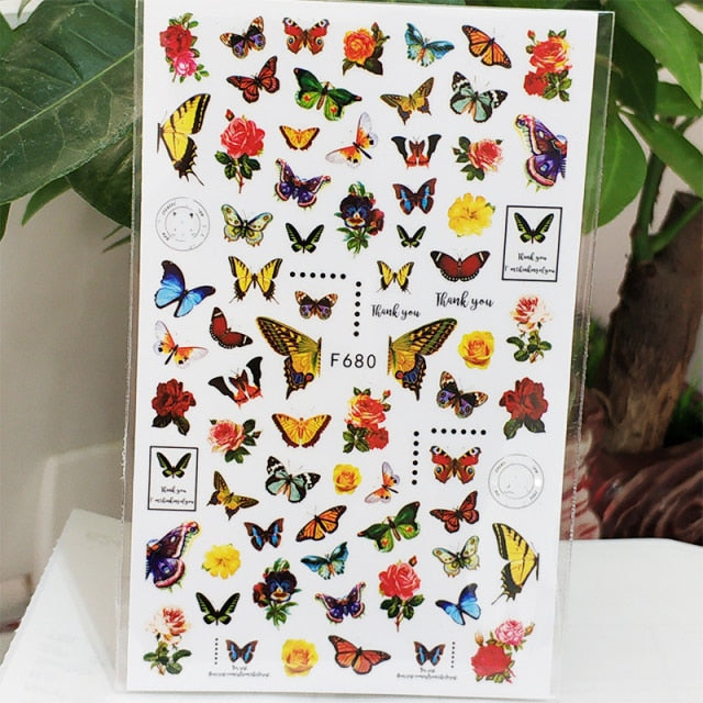 3D Nail Sticker Decals Fashion Butterfly Flowers Nail Art Decorations Stickers Sliders Manicure Accessories Nails Decoraciones