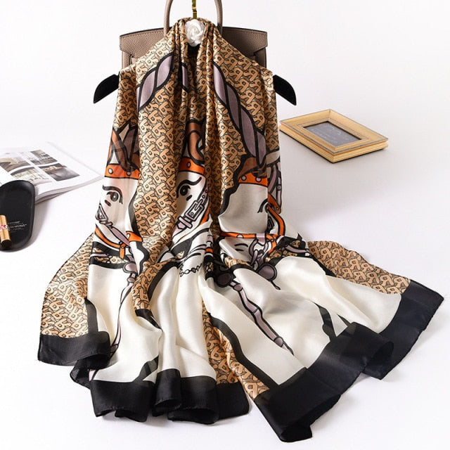 180*90cm Designer Silk Scarf Foulard Bandana Long Lrage Shawl Wrap Lady Hijab muffler women female beach sunscreen pareo fashion