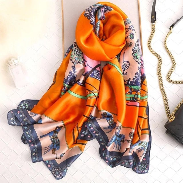 180*90cm Designer Silk Scarf Foulard Bandana Long Lrage Shawl Wrap Lady Hijab muffler women female beach sunscreen pareo fashion