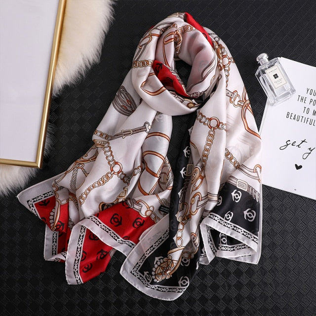 180*90cm Designer Silk Scarf Foulard Bandana Long Lrage Shawl Wrap Lady Hijab muffler women female beach sunscreen pareo fashion