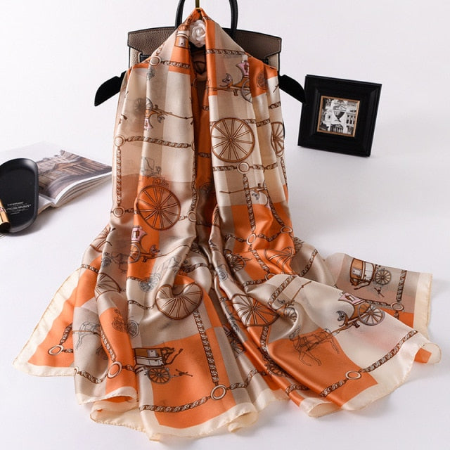 180*90cm Designer Silk Scarf Foulard Bandana Long Lrage Shawl Wrap Lady Hijab muffler women female beach sunscreen pareo fashion