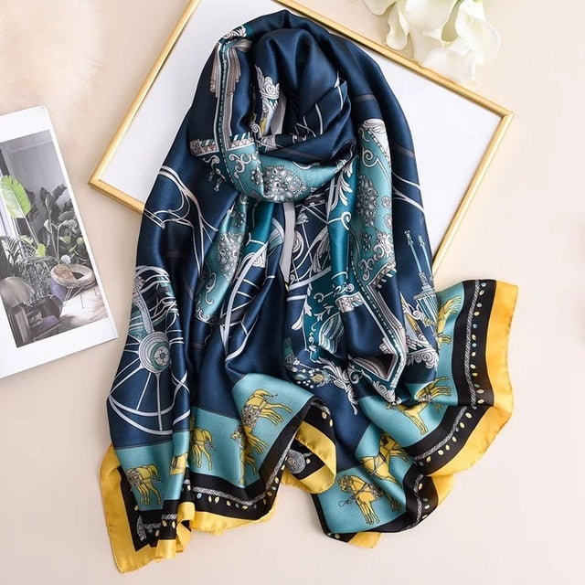 180*90cm Designer Silk Scarf Foulard Bandana Long Lrage Shawl Wrap Lady Hijab muffler women female beach sunscreen pareo fashion