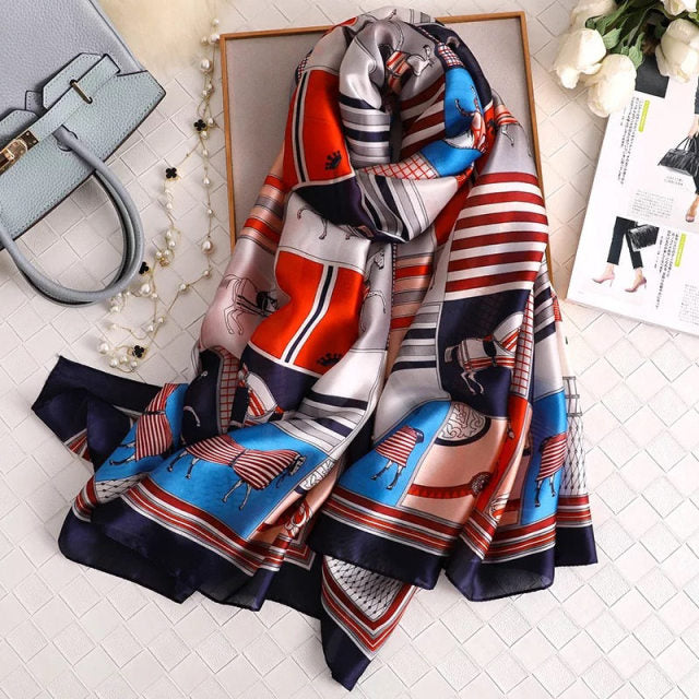 180*90cm Designer Silk Scarf Foulard Bandana Long Lrage Shawl Wrap Lady Hijab muffler women female beach sunscreen pareo fashion