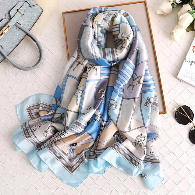 180*90cm Designer Silk Scarf Foulard Bandana Long Lrage Shawl Wrap Lady Hijab muffler women female beach sunscreen pareo fashion