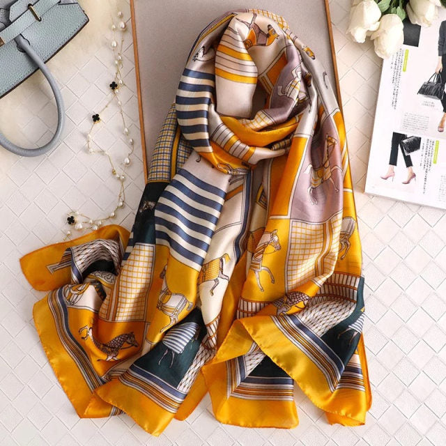 180*90cm Designer Silk Scarf Foulard Bandana Long Lrage Shawl Wrap Lady Hijab muffler women female beach sunscreen pareo fashion