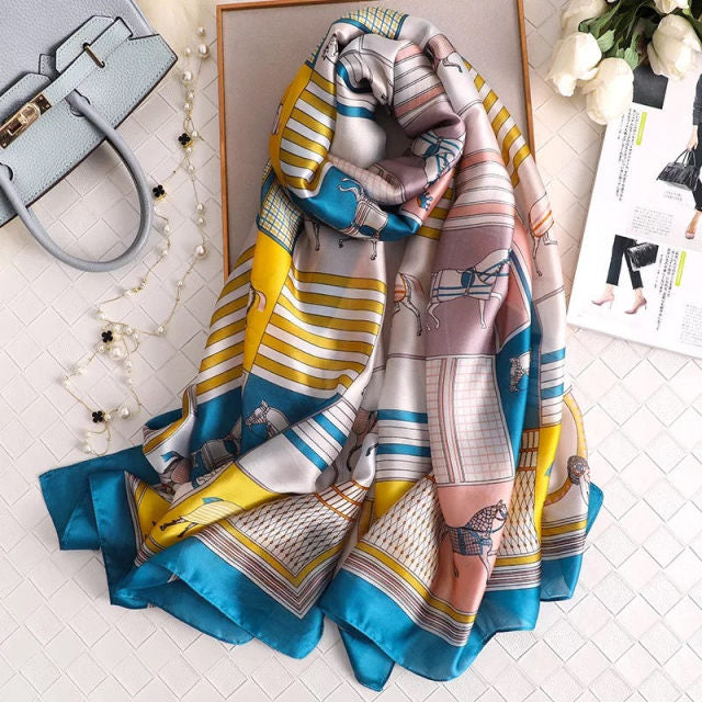 180*90cm Designer Silk Scarf Foulard Bandana Long Lrage Shawl Wrap Lady Hijab muffler women female beach sunscreen pareo fashion