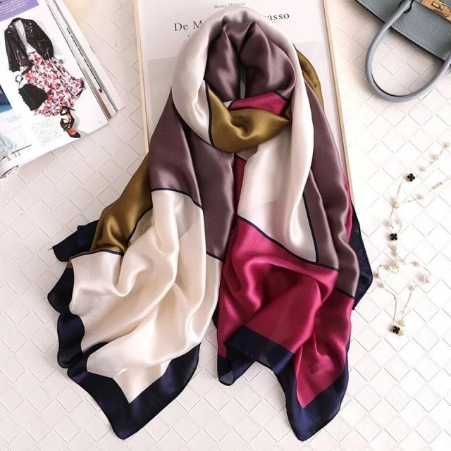 180*90cm Designer Silk Scarf Foulard Bandana Long Lrage Shawl Wrap Lady Hijab muffler women female beach sunscreen pareo fashion