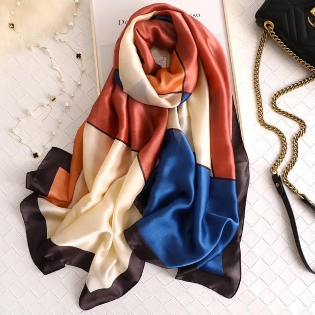 180*90cm Designer Silk Scarf Foulard Bandana Long Lrage Shawl Wrap Lady Hijab muffler women female beach sunscreen pareo fashion